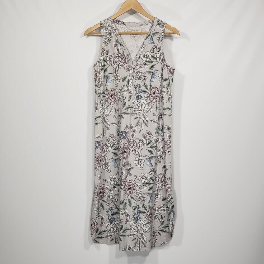 J Jill Sleep  Floral Sleeveless Nightgown  Size XS Flowers & Hummingbirds